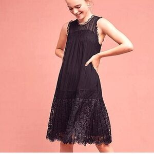 50% OFF Anthropologie Floreat black lace midi shift dress size 4 pleated